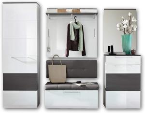 Garderoben-Set RENO weiß Hochglanz und grau inkl. softclose