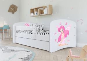 Kocot Kids 'Fee mit Schmetterlingen' Einzelbett weiß 90x180 cm inkl. Rausfallschutz, Matratze, Schublade und Lattenrost