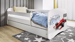Kinderbett Jugendbett Weiß mit Rausfallschutz Schublade und Lattenrost Kinderbetten für Mädchen und Junge - Formel 70 x 140 cm