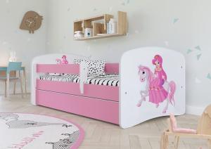Kocot Kids 'Prinzessin auf dem Pony' Kinderbett 70 x 140 cm Rosa, mit Rausfallschutz, Matratze, Schublade und Lattenrost