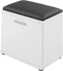 byLIVING Sitzbank JAKOB / Hocker in Weiß mit schwarzem Kunstleder Sitzkissen / Schuhschrank mit Tür / zwei Fächer / Garderoben-Kommode / Schuh-Bank / B 48,5 H 49, T 30 cm