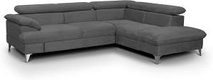 Mivano Eckcouch David / Modernes Sofa in L-Form mit verstellbaren Kopfteilen und Ottomane / 256 x 71 x 208 / Mikrofaser-Bezug, Dunkelgrau