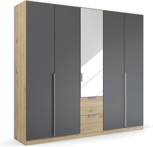 Kleiderschrank Drehtürenschrank Dark&Wood | 5-türig | mit Spiegeltüren & Schubkästen | grau metallic / Eiche Artisan | 226x210