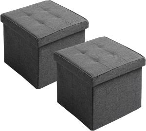 WOLTU 2er Set Sitzhocker mit Stauraum Sitzwürfel Sitzbank Faltbar Truhen Aufbewahrungsbox, Deckel Abnehmbar, Gepolsterte Sitzfläche aus Leinen, 37,5x37,5x38CM(LxBxH), Grau