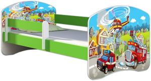 ACMA Kinderbett Jugendbett mit Einer Schublade und Matratze Grün mit Rausfallschutz Lattenrost II 140x70 160x80 180x80 (36 Feuerwehr, 140x70)