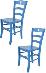 Tommychairs - 2er Set Stühle Cuore für Küche und Esszimmer, Robuste Struktur aus Buchenholz, in Anilinfarbe Blau lackiert und Sitzfläche aus Holz