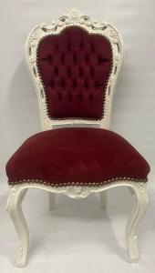 Casa Padrino Barock Esszimmer Stuhl Bordeauxrot / Creme - Handgefertigter Antik Stil Stuhl mit edlem Samtstoff - Esszimmer Möbel im Barockstil - Barock Möbel