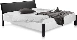 Möbel-Eins LUKY Bett Metallfuß, mit Polsterkopfteil, Material Massivholz, Fichte massiv weiss 200 x 220 cm Kunstleder Schwarz