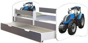 ACMA Kinderbett Jugendbett mit Einer Schublade und Matratze Grau mit Rausfallschutz Lattenrost II (42 Traktor, 180x80 + Bettkasten)