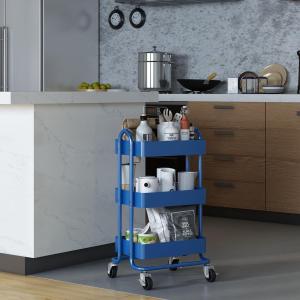 Küchenrollwagen Pyhäntä mit 3 Ebenen Blau [en. casa]