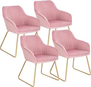 WOLTU Esszimmerstühle BH246rs-4 4er Set Küchenstühle Wohnzimmerstuhl Polsterstuhl Design Stuhl mit Armlehne Gestell aus Metall Gold Beine Samt Rosa