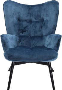 Kare Design Sessel Vicky Velvet, samt blau Loungesessel, TV-Sessel mit dunklem Holzgestell, (H/B/T) 92x59x63cm