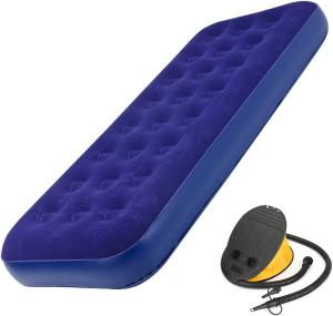zootop Luftbett, aufblasbares Einzelbett PVC-Luftmatratze mit Fußpumpe Tragbare aufblasbare Campingmatratze Beflockte Luftmatratze mit 100 kg Maximalgewicht für Erwachsene(191*73*22CM)