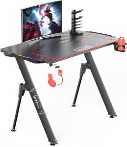 Gaming Tisch Stockton mit RGB LED Beleuchtung 100x60cm Schwarz [pro. tec]