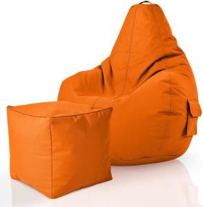 Green Bean© 2er Set Sitzsack + Hocker "Cozy+Cube" - fertig befüllt - Bean Bag Bodenkissen Lounge Sitzhocker Gamingstuhl Pouf - Orange