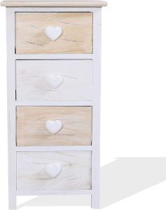Rebecca Mobili Hochkommode mit 4 Schubladen für Schlafzimmer, Nachtschrank im Shabby-Stil, für Badezimmer, aus Holz, Weiß Beige – Maße: 68,5 x 35 x 29 cm (HxLxB) - Art. RE4382