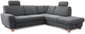 Cavadore Ecksofa Wisconsin mit Federkern / Eck-Couch mit 2 Kopfstützen / Landhausstil / Holzfüße in Buche / Mikrofaser / Größe: 248 x 88 x 215 cm (BxHxT) / Farbe: Grau