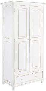 Casa Padrino Landhausstil Schlafzimmerschrank Antik Weiß 90 x 55 x H. 190 cm - Massivholz Kleiderschrank mit 2 Türen und Schublade - Massivholz Schlafzimmer Möbel im Landhausstil