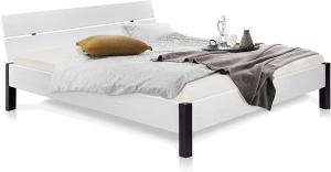 Möbel-Eins LUKY Bett Metallfuß, mit Kopfteil, Material Massivholz, Fichte massiv weiss 160 x 220 cm
