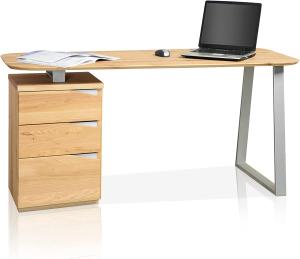 Möbel-Eins MORI Schreibtisch, Material Teilmassiv, Asteiche furniert mit Metallgestell