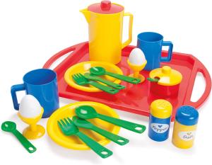 Dantoy Breakfast Set with Tray, Role Play Tea Set with 23 Pieces Pretend Play Toys for Kids – Multi-Colour