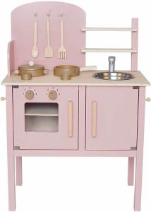 Spielküche aus Holz mit Zubehör (Pastell Rosa)