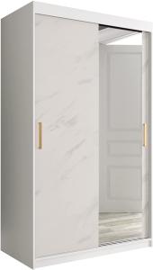 Kleiderschrank Kamoga T2 120 (Weiß / Marmor Weiß + Gold, mit Schubladen)
