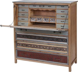Sekretär HWC-A43, Kommode Schrank, Tanne Holz massiv Vintage Patchwork 113x99x36cm
