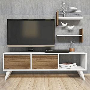Homemania 'Foxy' TV-Schrank mit Regal, Weiß und Walnuss, 120x30x40 cm