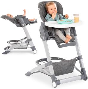 Hauck Baby Hochstuhl Grow Up mit Liegefunktion ab Geburt - Babystuhl mit Tisch, Rollen, klappbar, mitwachsend und höhenverstellbar - Grau Melange