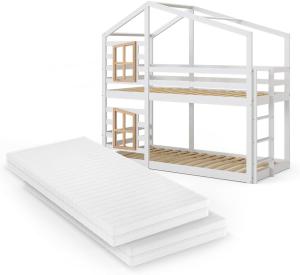 Vitalispa Doppelstockbett Maja 200 x 90 cm Weiß mit Leiter, Etagenbett, 2 Kinder, Matratze