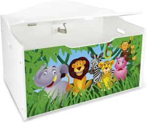 XL Weiße Kinderbank - Zoo Tiere - Holz Sitzbank für Spielzeug