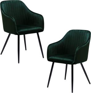 2 x Stuhl Savona dunkelgrün Samt 4-Fuß mit Armlehne