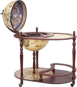 Globusbar mit Tisch HWC-D84, Minibar Hausbar Tischbar, Weltkugel Ø 42cm rollbar Eukalyptusholz MVG-zertifiziert