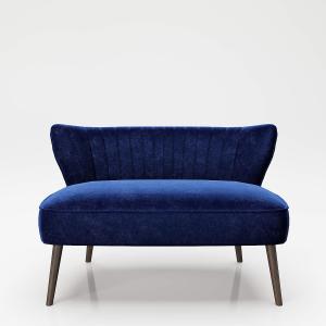 PLAYBOY - Sofa "KELLY", gepolsterter Loveseat mit Rückenlehne, Samtstoff in Blau mit Massivholzfüssen