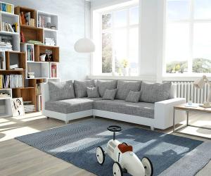 Couch Panama Hellgrau/ Weiß Ottomane links Ecksofa modular