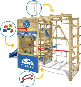 WICKEY 'Klettergerüst Smart Zone', mit Schaukel & blauer Rutsche, Gartenspielgerät mit Kletterwand & Spiel-Zubehör