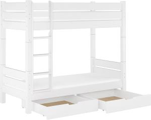 Erst-Holz Erwachsenen-Etagenbett weiß 100x200 teilbar Rollrost Matratze Bettkasten