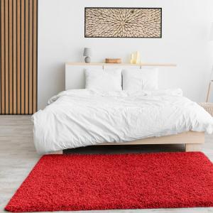 VIMODA Prime Shaggy Hochflor Langflor Teppich Einfarbig Modern Rot Hochflor für Wohnzimmer, Schlafzimmer, Maße:120x170 cm