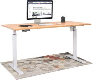 HighDesk SMART Höhenverstellbarer Schreibtisch (Weiß + Buche I 140 x 80 cm) - Elektrischer Sitz- & Stehtisch mit Tischplatte - Stehschreibtisch Elektrisch Höhenverstellbar - von Krieg