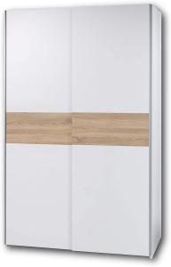 PULS Eleganter Kleiderschrank mit viel Stauraum - Vielseitiger Schwebetürenschrank in Weiß, Bauchbinde Eiche Sonoma - 125 x 195 x 58 cm (B/H/T)