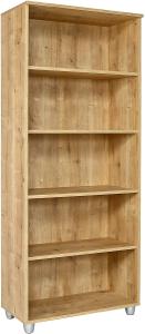 Furni24 Aktenschrank mit Fächern – Holzschrank fürs Büro und Homeoffice, mit 4 verstellbaren Regalbrettern, Ordnerregal Bücherschrank – Saphir-Eiche, 190x80x40 cm