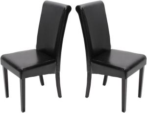 2er-Set Esszimmerstuhl Stuhl Küchenstuhl Novara II, Leder ~ schwarz, dunkle Beine
