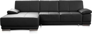 CAVADORE Eckcouch Corianne / Modernes Leder-Sofa mit verstellbaren Armlehnen und Longchair / 282 x 80 x 162 / Echtleder, schwarz