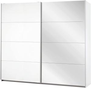 Rauch Möbel Caracas Schrank Kleiderschrank Schwebetürenschrank Weiß mit Spiegel 2-türig inkl. Zubehörpaket Premium 6 Einlegeböden, 2 Kleiderstangen, 1 Hakenleiste, Türdämpfer-Set, BxHxT 226x210x62 cm