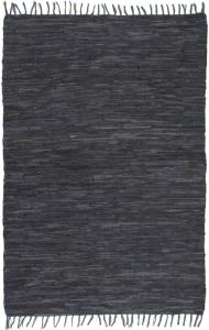 vidaXL Handgewebter Chindi-Teppich Leder 120x170 cm Grau [245233]