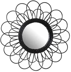 Spiegel rund Blume 50 cm Holz schwarz