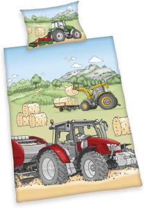 Trecker Flanell Baby Bettwäsche Set Traktor Biber 100x135 cm (40x60 cm)