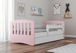 Bjird 'Classic' Kinderbett 80 x 140 cm, Puderrosa, inkl. Rausfallschutz, Lattenrost und Bettschublade