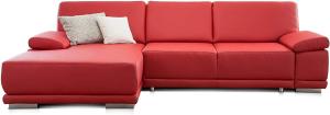 CAVADORE Eckcouch Corianne in Kunstleder / Sofa in L-Form mit verstellbaren Armlehnen und Longchair / 282 x 80 x 162 / Lederimitat, rot